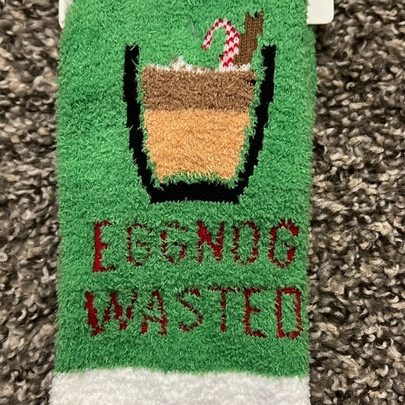 ⚡️5/$25⚡️ “Eggnog wasted” Aloe Socks - Picture 2 of 4